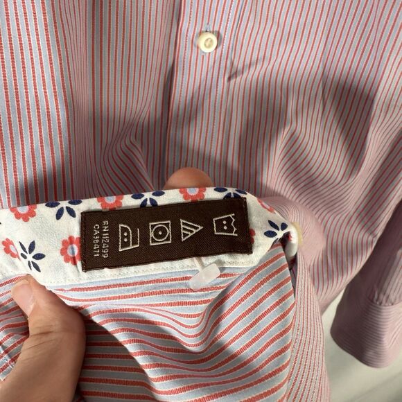 Tailorbyrd Dress Shirt Men's XXL Blue Red Striped Button Up Long Sleeve Cotton - Picture 8 of 12